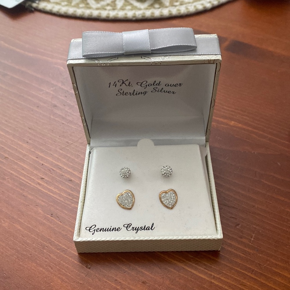 Gold and silver earrings with crystal